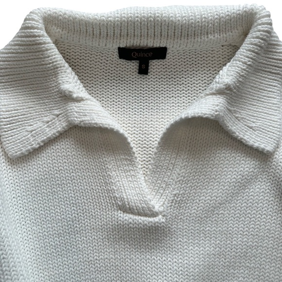 Quince 100% Organic Cropped Cotton Polo Sweater Ivory Size S - Picture 4 of 7